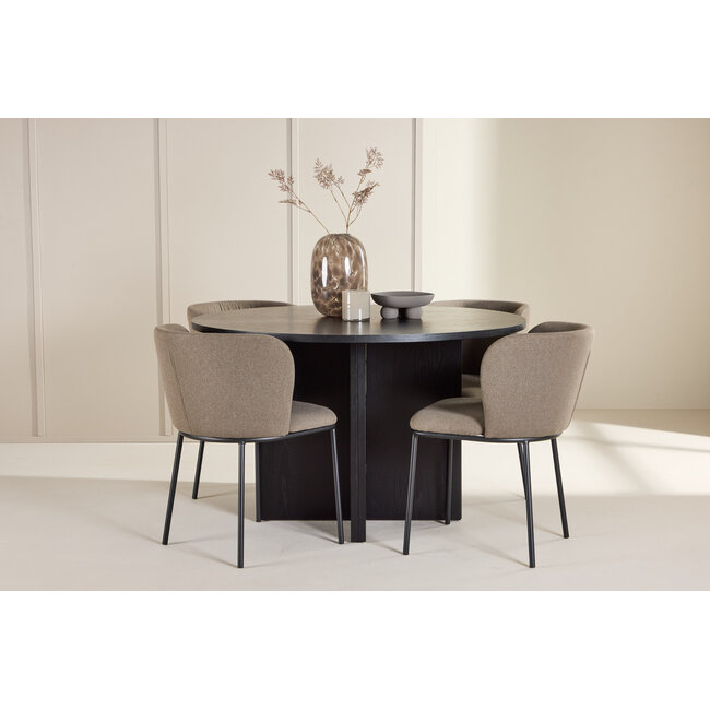 5-tlg. Ausziehbarer Esstisch Strada mit Edina Stuhl braun