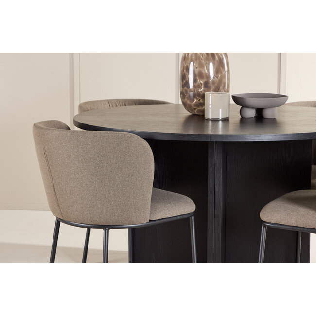 5-tlg. Ausziehbarer Esstisch Strada mit Edina Stuhl braun