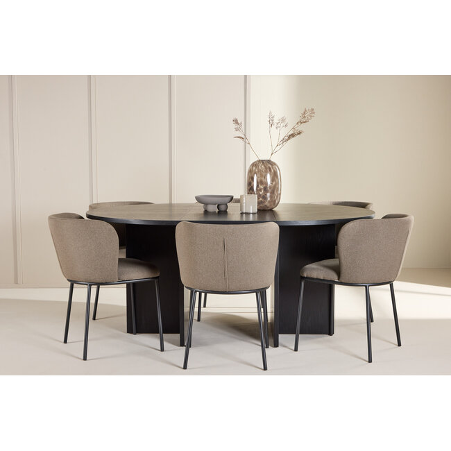 7-tlg. Ausziehbarer Esstisch Strada mit Edina Stuhl braun