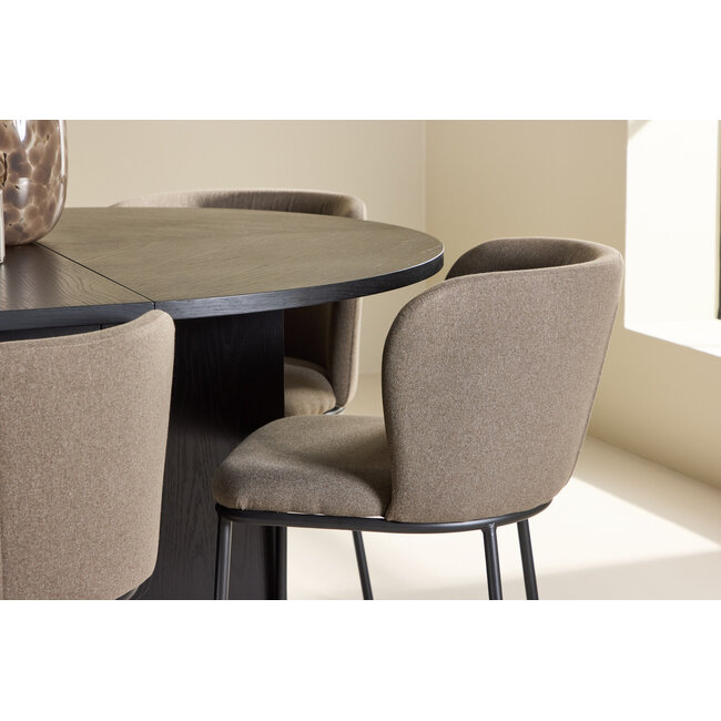 7-tlg. Ausziehbarer Esstisch Strada mit Edina Stuhl braun