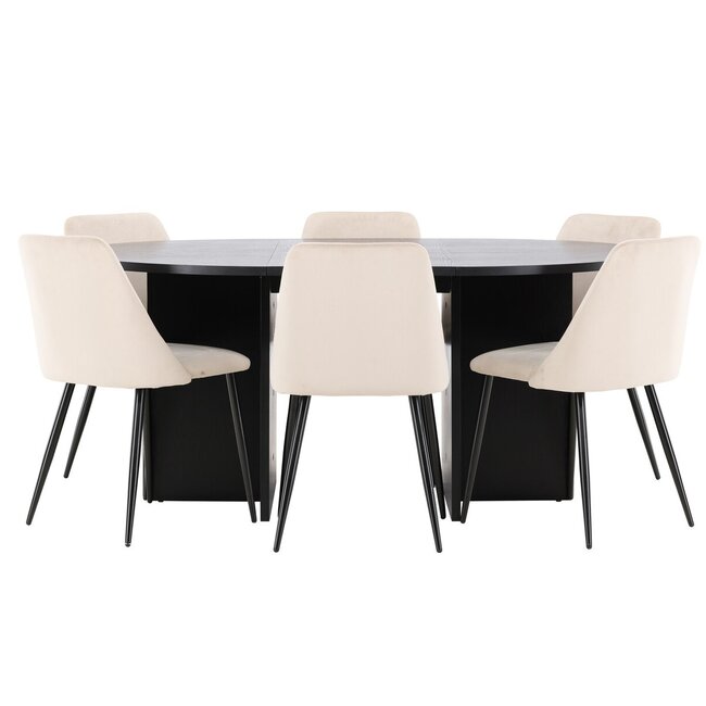 7-tlg. Ausziehbarer Esstisch Strada mit Night Stuhl Beige