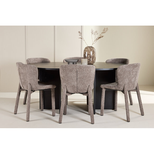 7-tlg. Ausziehbarer Esstisch Strada mit Astoria Stuhl Braun