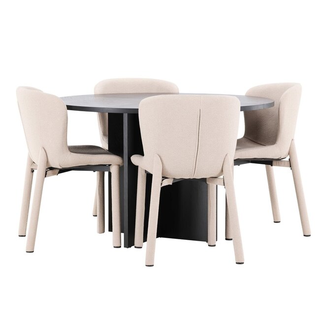 5-tlg. Ausziehbarer Esstisch Strada mit Astoria Stuhl Beige