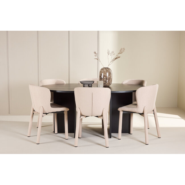 7-tlg. Ausziehbarer Esstisch Strada mit Astoria Stuhl Beige