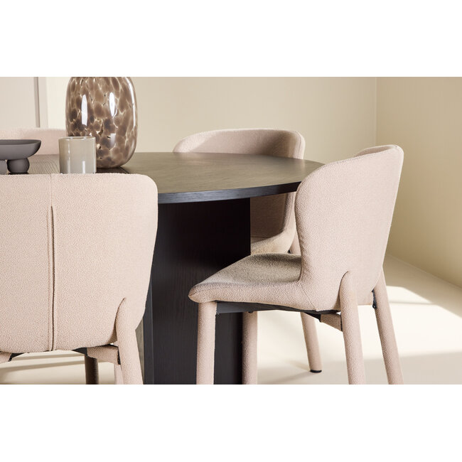 7-tlg. Ausziehbarer Esstisch Strada mit Astoria Stuhl Beige