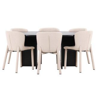 Venture Home 7-tlg. Ausziehbarer Esstisch Strada mit Astoria Stuhl Beige