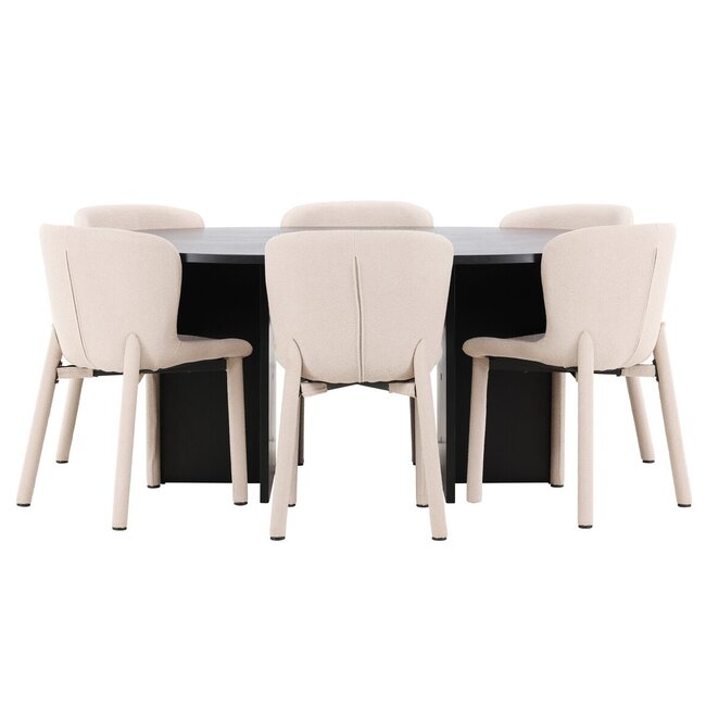 7-tlg. Ausziehbarer Esstisch Strada mit Astoria Stuhl Beige