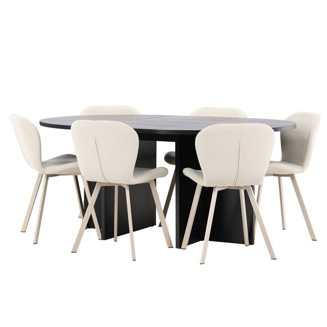 7-tlg. Ausziehbarer Esstisch Strada mit Lilja Stuhl