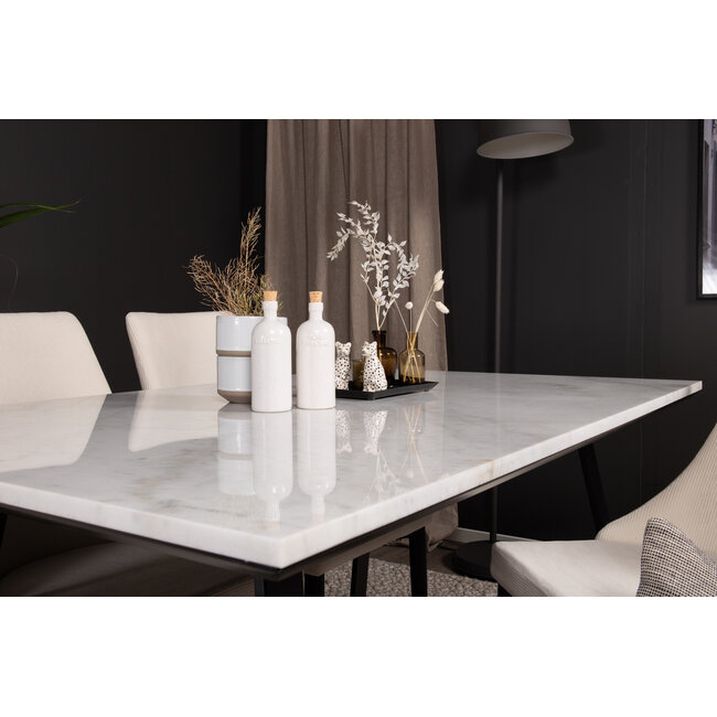 5-tlg. Marmor Esszimmer-Set Estelle mit Stühlen Leone Creme