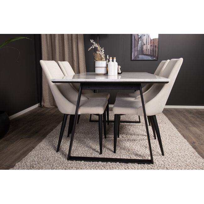 5-tlg. Marmor Esszimmer-Set Estelle mit Stühlen Leone Creme