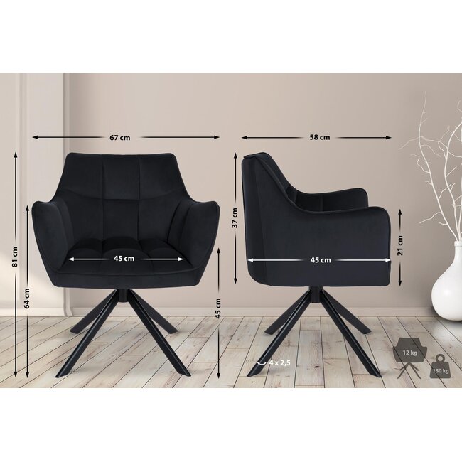 Esszimmerstuhl Swing Samtbezug Schwarz Drehfunktion
