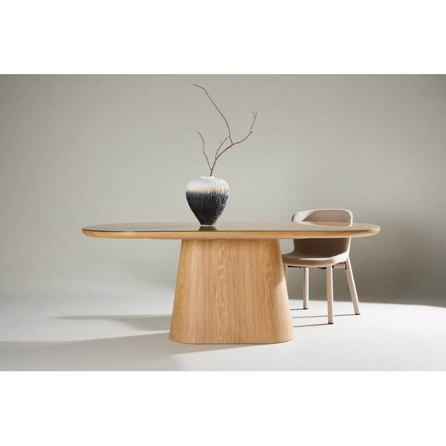 Esstisch Castor – Oval, Glasplatte, Natur