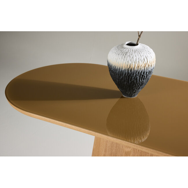 Esstisch Castor – Oval, Glasplatte, Natur