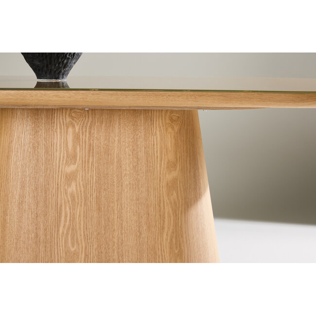 Esstisch Castor – Oval, Glasplatte, Natur