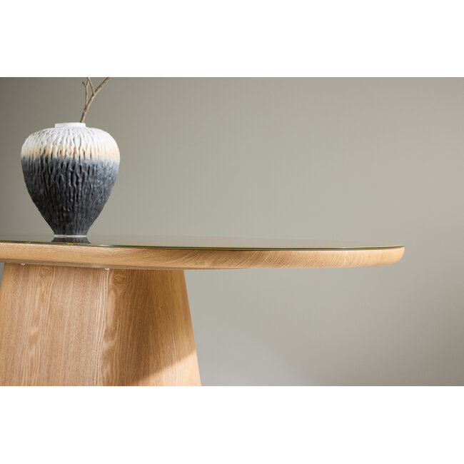 Esstisch Castor – Oval, Glasplatte, Natur