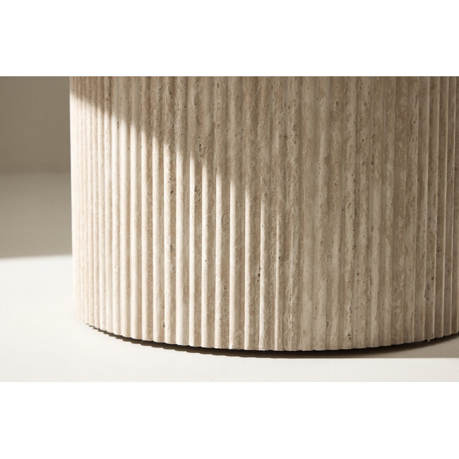 Couchtisch Härön – Beige Travertin-Optik, Rund