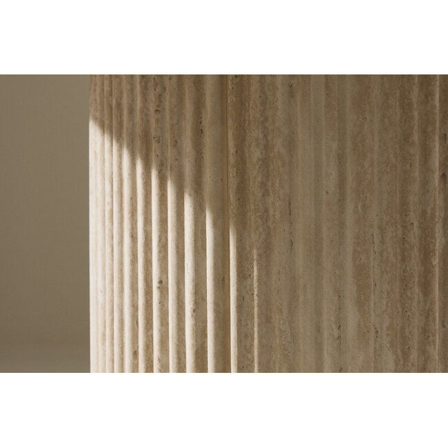 Beistelltisch Härön – Beige Travertin-Optik, Rund