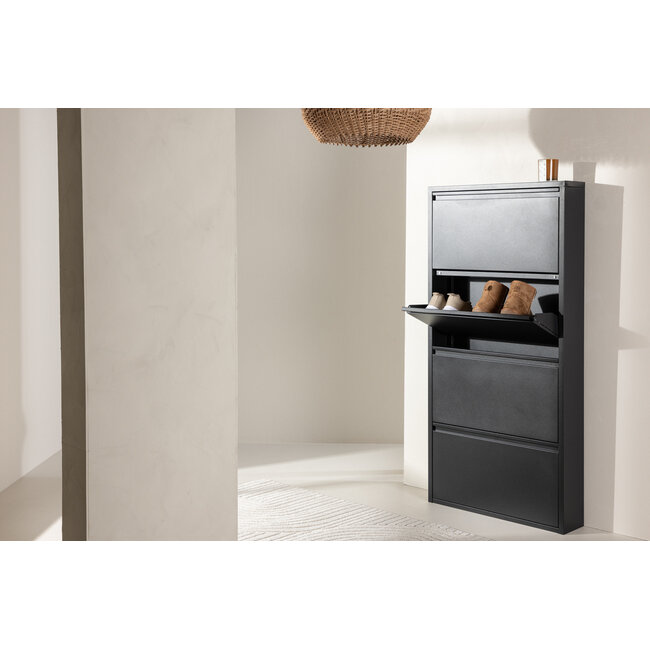 Schuhschrank Ushuaia – Metall-Design mit 4 Klappen in Schwarz