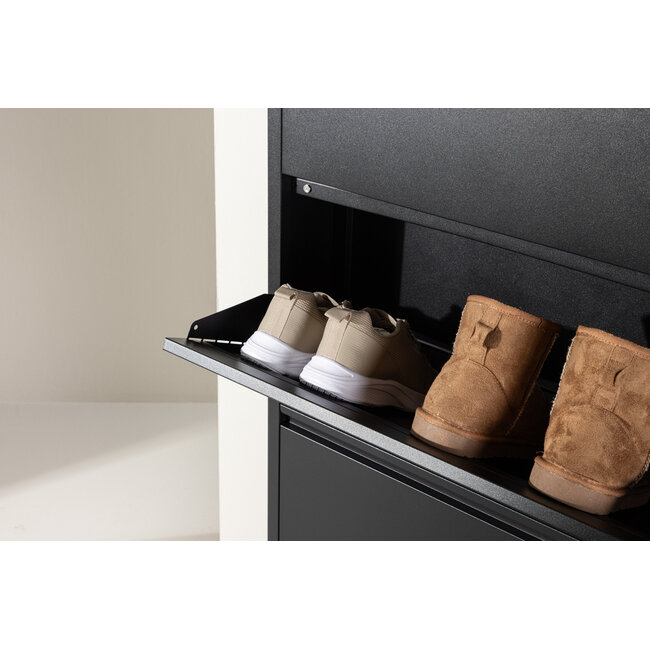 Schuhschrank Ushuaia – Metall-Design mit 4 Klappen in Schwarz