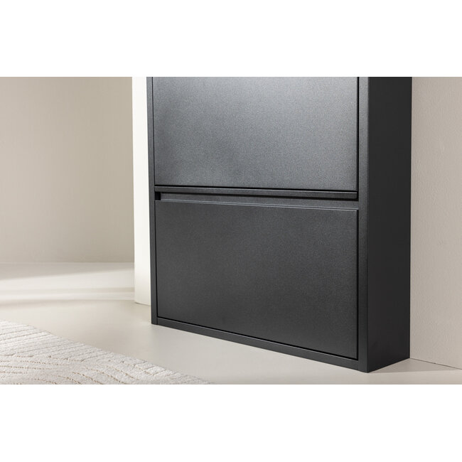Schuhschrank Ushuaia – Metall-Design mit 3 Klappen in Schwarz