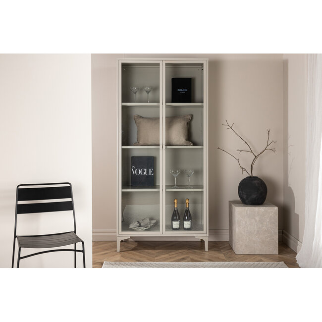 Vitrinen-Hochschrank Piring – Minimalistisches Design in Beige