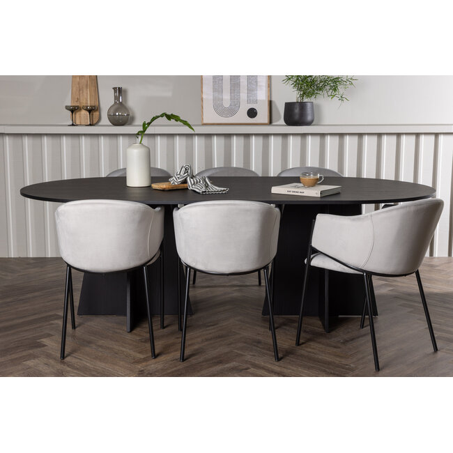7-tlg. Esszimmer-Set Bootcut & Evelina – Modernes Design in Schwarz & Grau