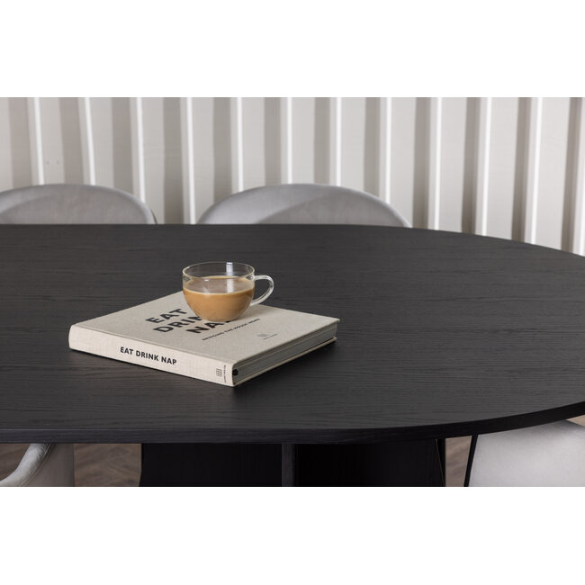 7-tlg. Esszimmer-Set Bootcut & Evelina – Modernes Design in Schwarz & Grau