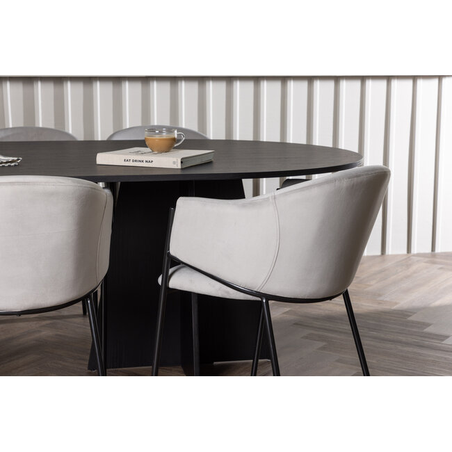 7-tlg. Esszimmer-Set Bootcut & Evelina – Modernes Design in Schwarz & Grau