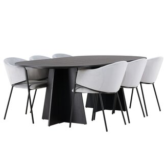 Venture Home 7-tlg. Esszimmer-Set Bootcut & Evelina – Modernes Design in Schwarz & Grau