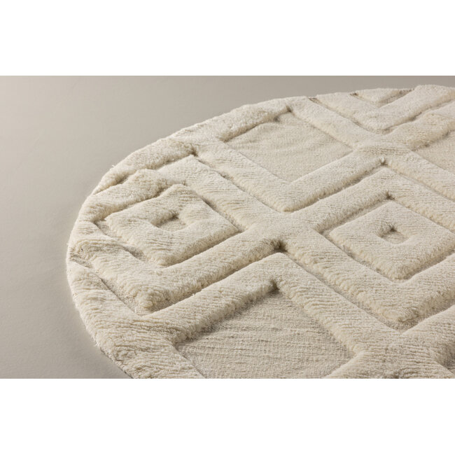 Wollteppich Dahlia – Runder Teppichtraum in Cremeweiß