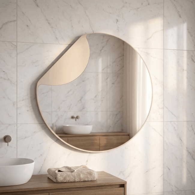 Runder Spiegel Mui – Elegantes Design mit beigem Rahmen