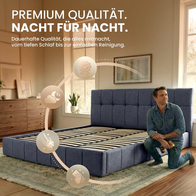 Polsterbett Hadia Dunkelgrau – Stilvoller Komfort mit großzügigem Stauraum