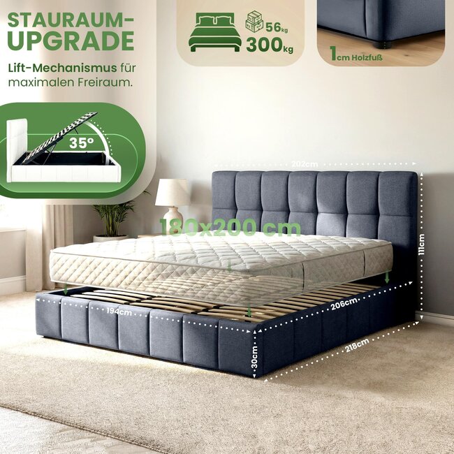 Polsterbett Hadia Dunkelgrau – Komfort trifft auf intelligentes Stauraumwunder