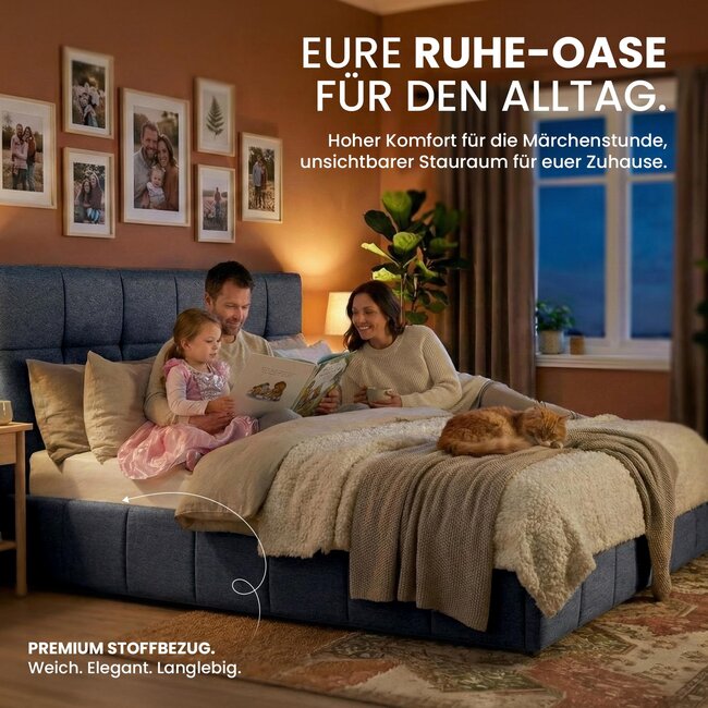 Polsterbett Hadia Dunkelgrau – Komfort trifft auf intelligentes Stauraumwunder