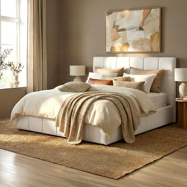 Polsterbett Hadia Creme – Stilvolle Eleganz & maximaler Stauraum
