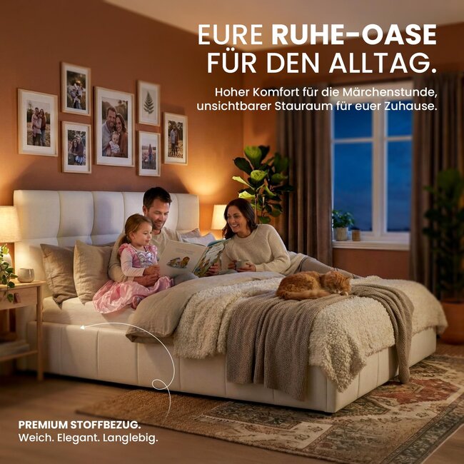 Polsterbett Hadia Creme – Stilvoller Komfort mit großzügigem Stauraum