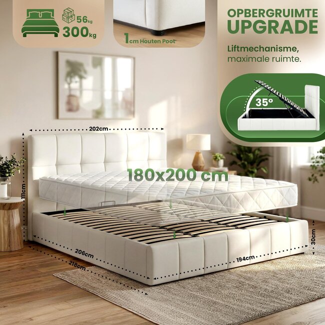 Polsterbett Hadia Creme – Stilvoller Komfort mit großzügigem Stauraum