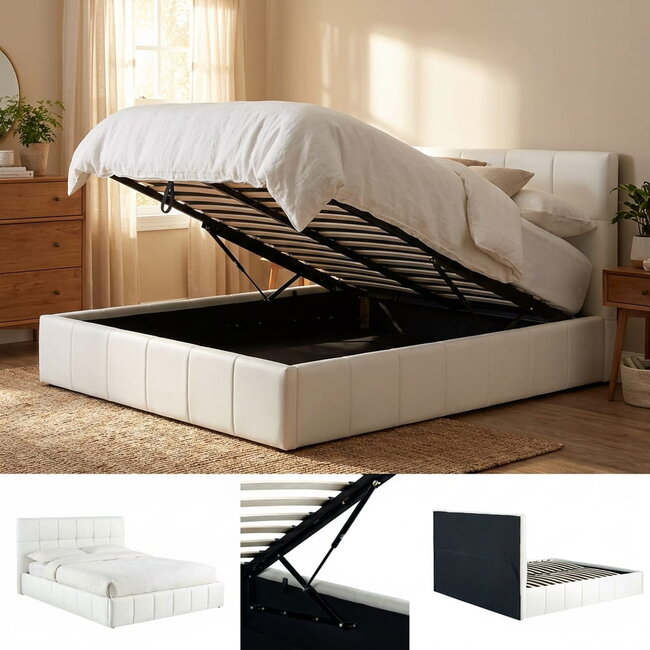 Polsterbett Hadia Creme – Stilvoller Komfort mit großzügigem Stauraum