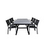 Gartenmöbel-Set Virya Albany – Outdoor-Essgruppe mit Virya Glastisch und Albany Aluminium-Stapelstühlen