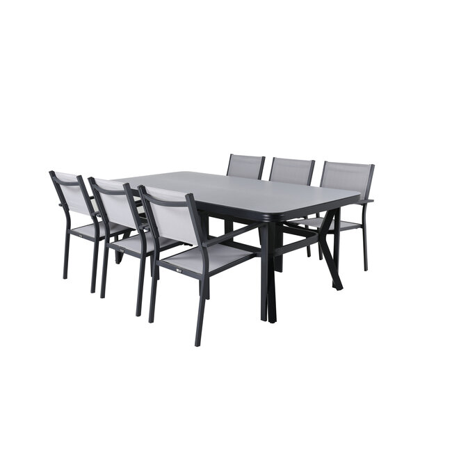Gartenmöbel-Set Virya – wetterfeste Essgruppe mit Glastisch und Stühlen aus Aluminium & Rope