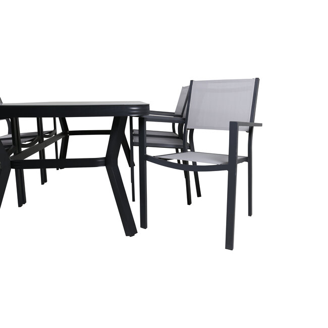 Gartenmöbel-Set Virya – wetterfeste Essgruppe mit Glastisch und Stühlen aus Aluminium & Rope