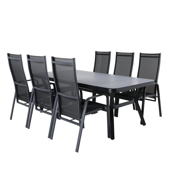 Gartenmöbel-Set Virya klein – Outdoor-Essgruppe mit Virya Glastisch 160×90cm und Aluminium-Stühlen für 2 Personen