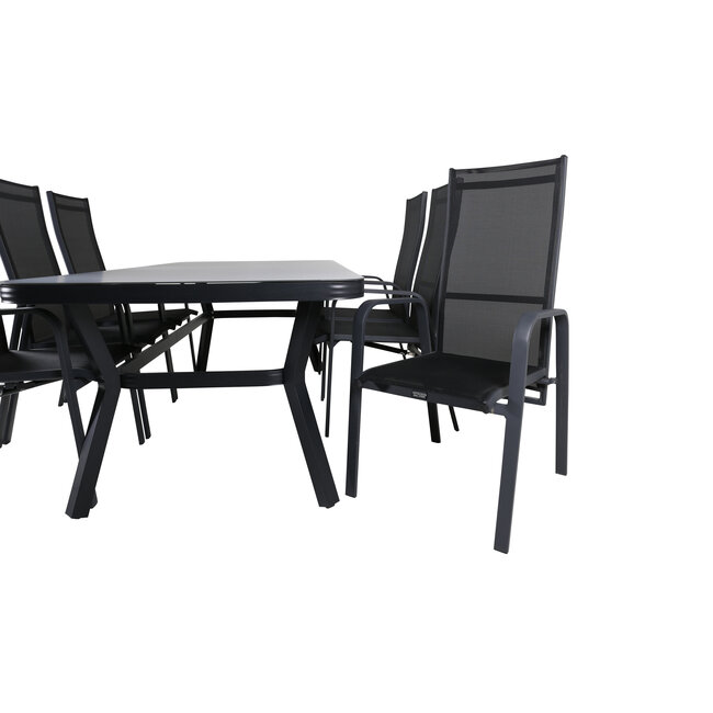Gartenmöbel-Set Virya klein – Outdoor-Essgruppe mit Virya Glastisch 160×90cm und Aluminium-Stühlen für 2 Personen