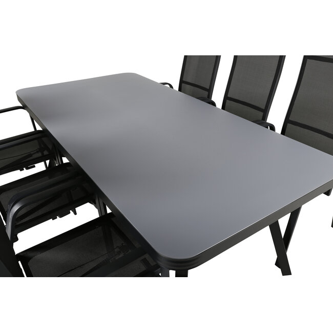 Gartenmöbel-Set Virya klein – Outdoor-Essgruppe mit Virya Glastisch 160×90cm und Aluminium-Stühlen für 2 Personen