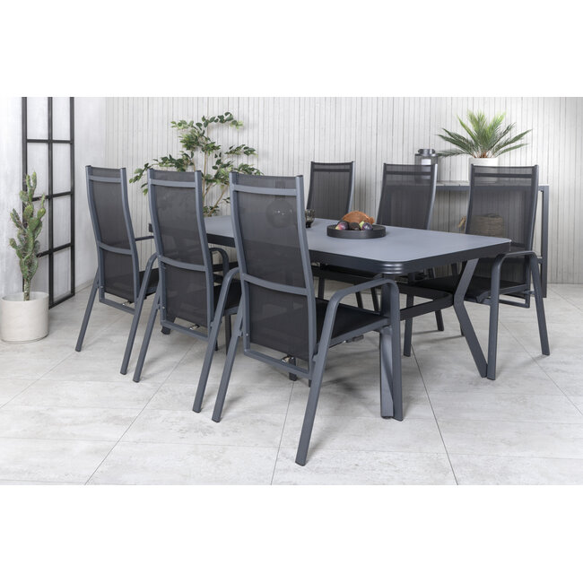 Gartenmöbel-Set Virya klein – Outdoor-Essgruppe mit Virya Glastisch 160×90cm und Aluminium-Stühlen für 2 Personen