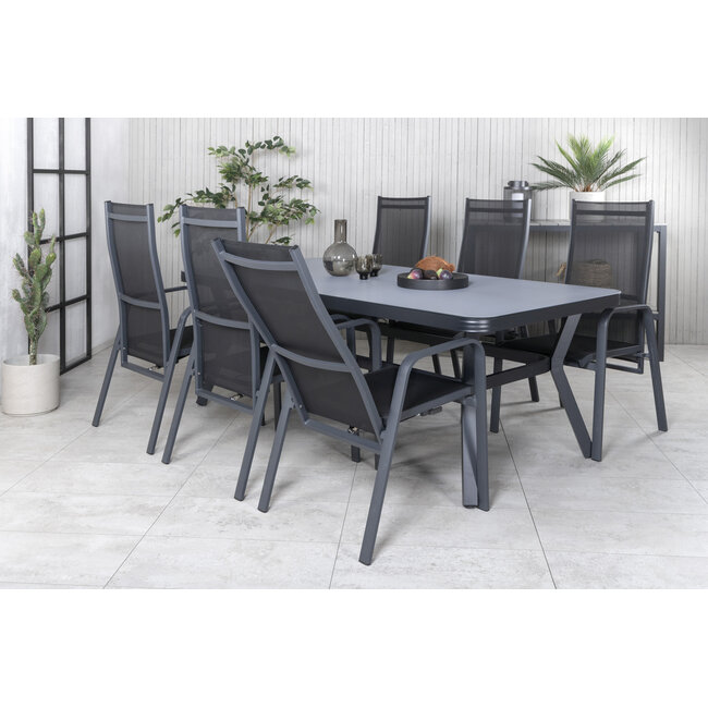 Gartenmöbel-Set Virya klein – Outdoor-Essgruppe mit Virya Glastisch 160×90cm und Aluminium-Stühlen für 2 Personen
