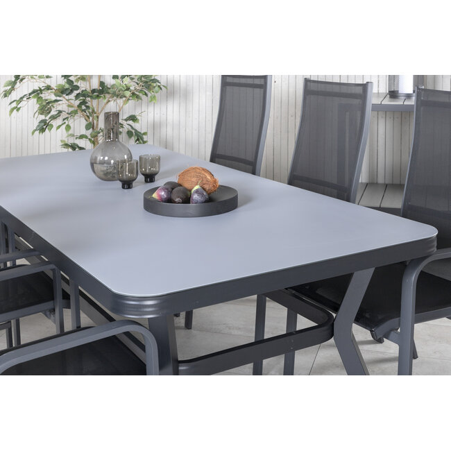 Gartenmöbel-Set Virya klein – Outdoor-Essgruppe mit Virya Glastisch 160×90cm und Aluminium-Stühlen für 2 Personen
