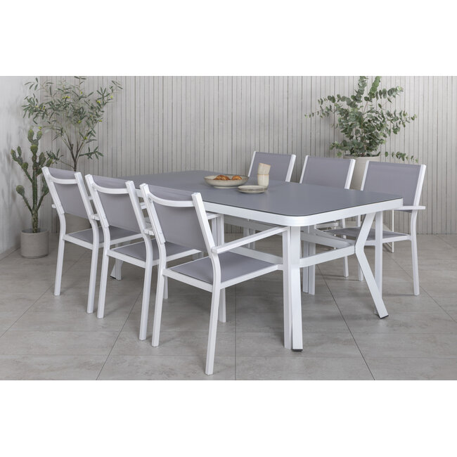 Gartenmöbel-Set Virya – Moderne Outdoor-Gartengarnitur aus Aluminium mit Glasplatte für Garten und Terrasse
