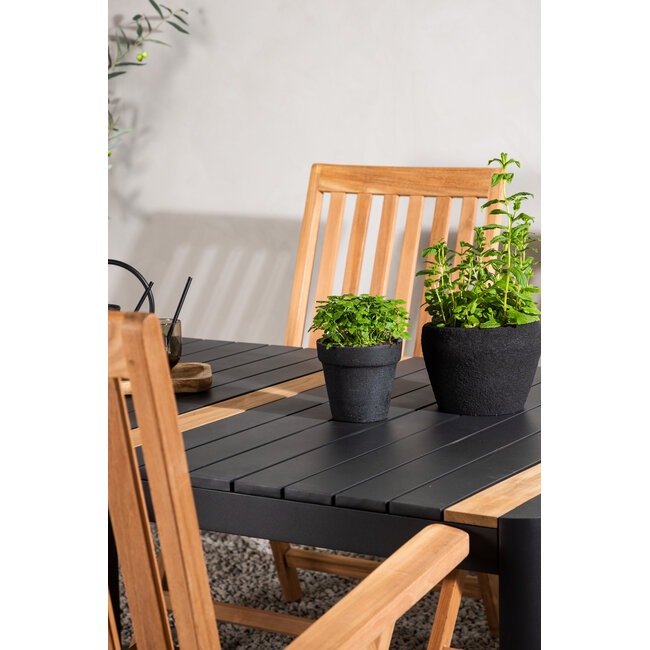 Gartenmöbel-Set Togo und Kenya – Outdoor-Essgruppe aus Aluminium und Teakholz mit massiven Kenya-Stühlen