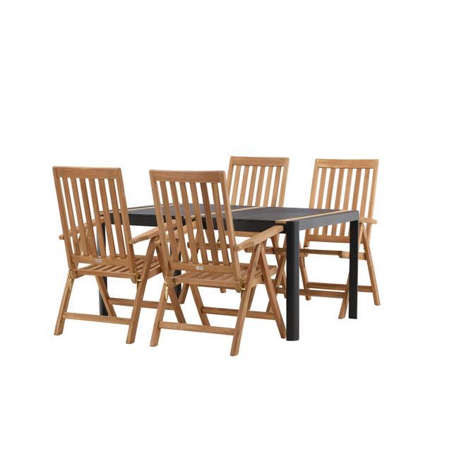 Gartenmöbel-Set Togo und Kenya – Outdoor-Essgruppe aus Aluminium und Teakholz mit massiven Kenya-Stühlen